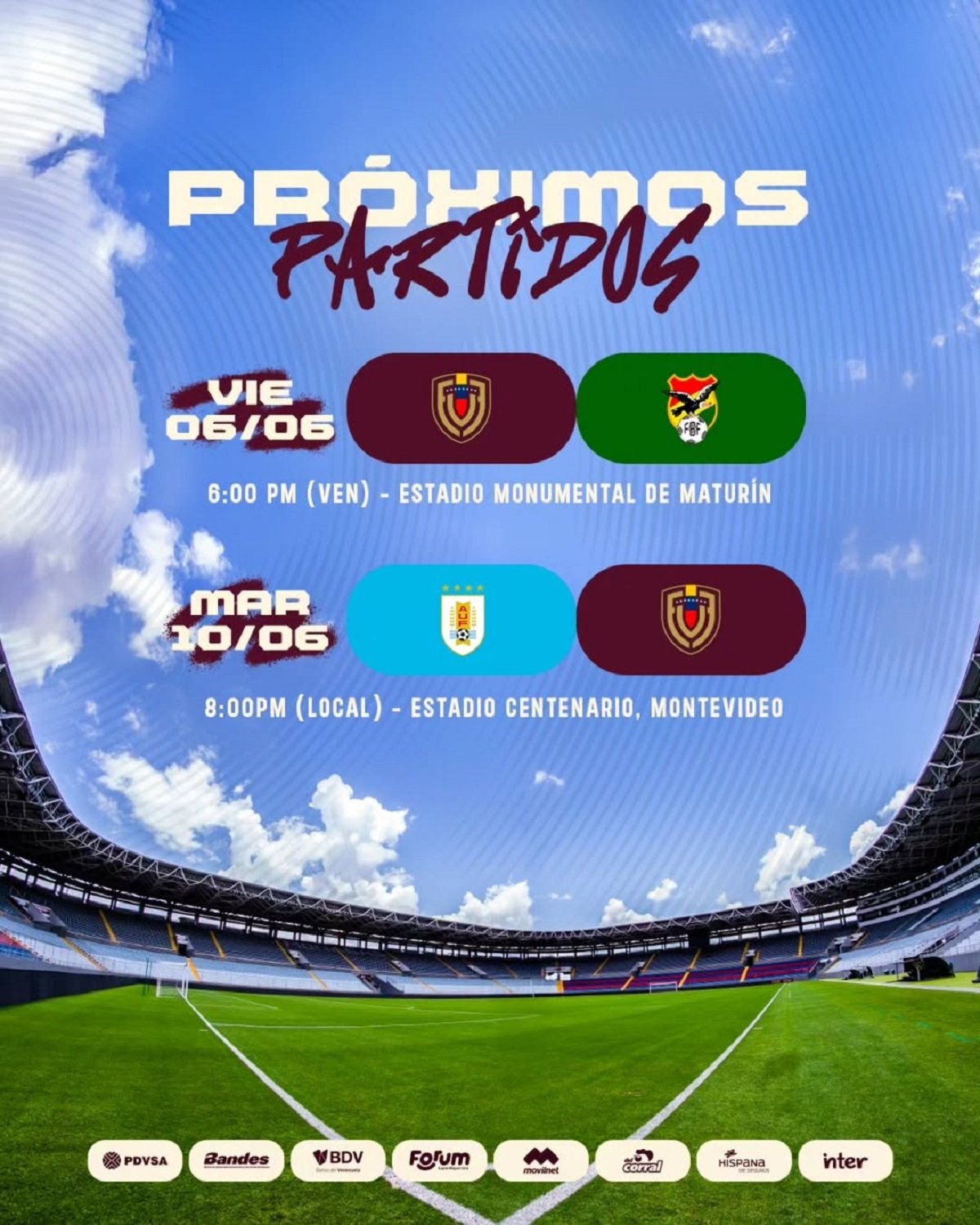 Fechas y horarios de los partidos de la Vinotinto con Bolivia y Uruguay en eliminatorias
