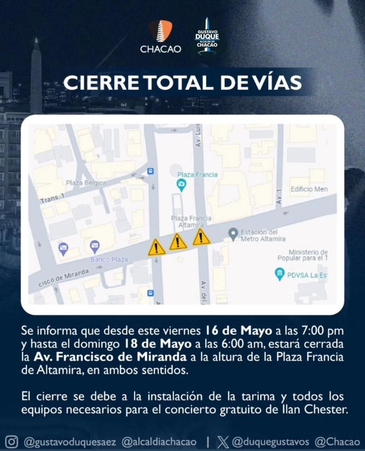 Anunciaron el cierre de los alrededores de la plaza Francia de Altamira por concierto de Ilan Chester