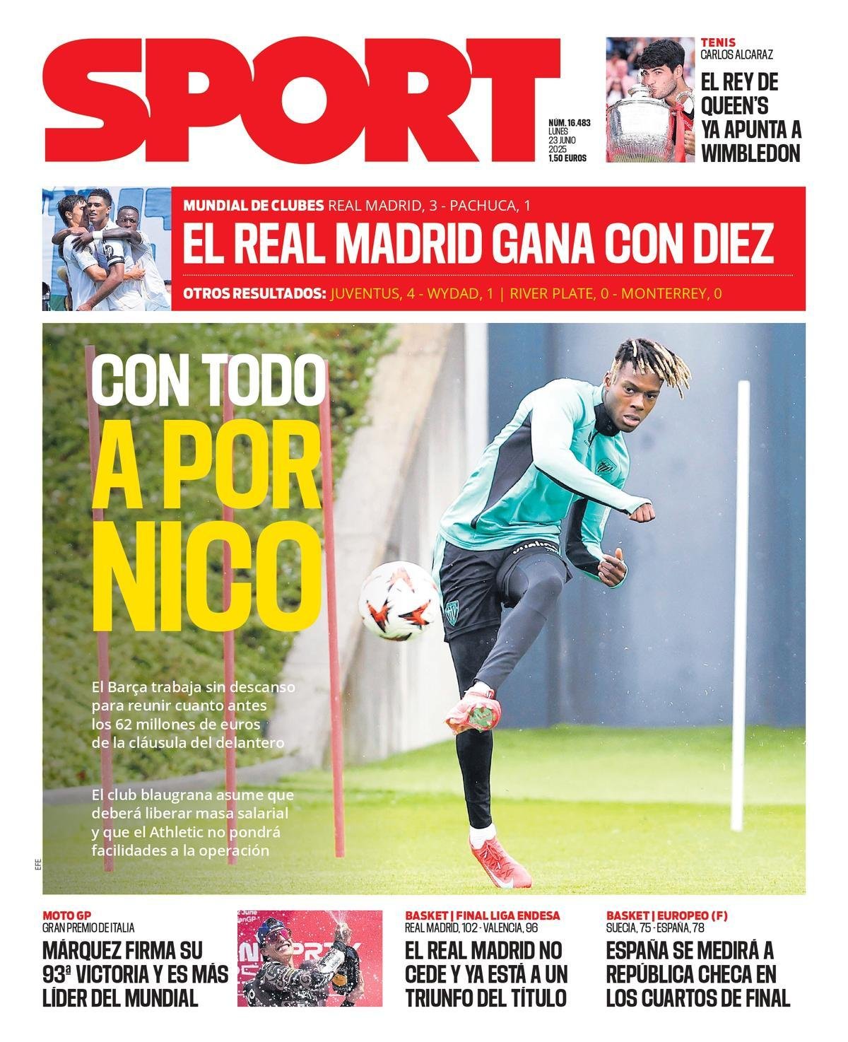 Esta es la portada de SPORT de hoy lunes, 23 de junio de 2025