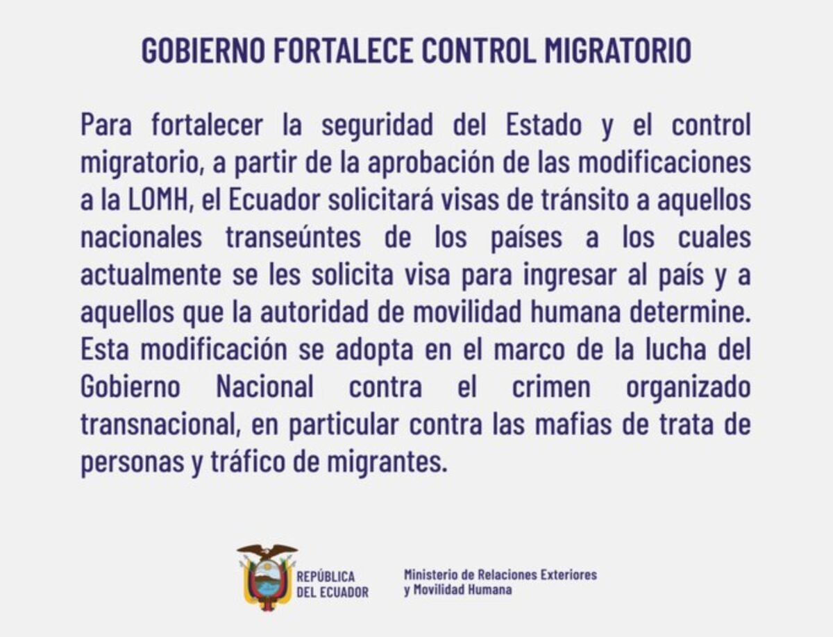Ecuador reforzó el control migratorio y exigirá visas de tránsito