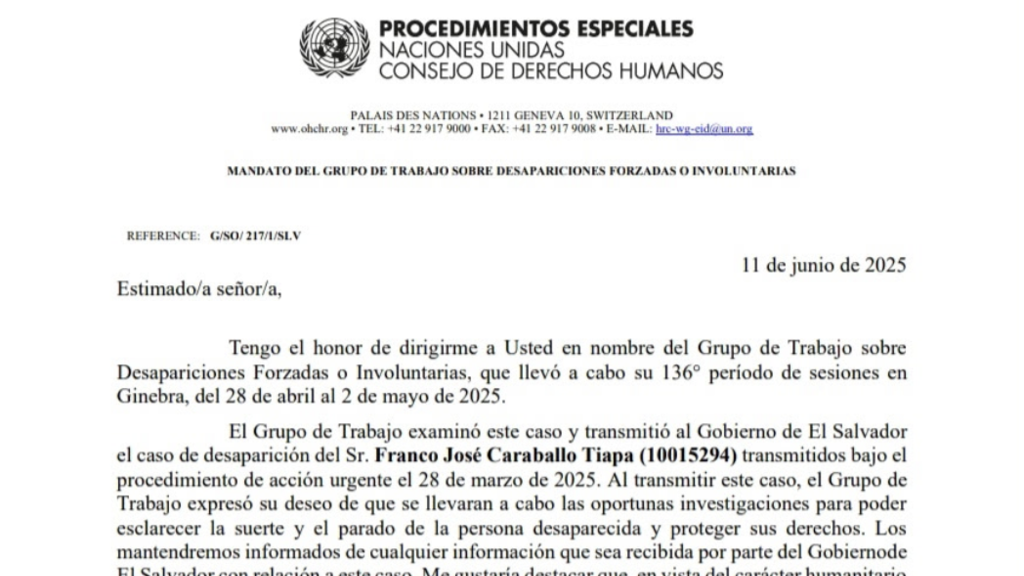 Grupo de Trabajo de la ONU investiga casos de expulsión de migrantes a El Salvador como “desapariciones”