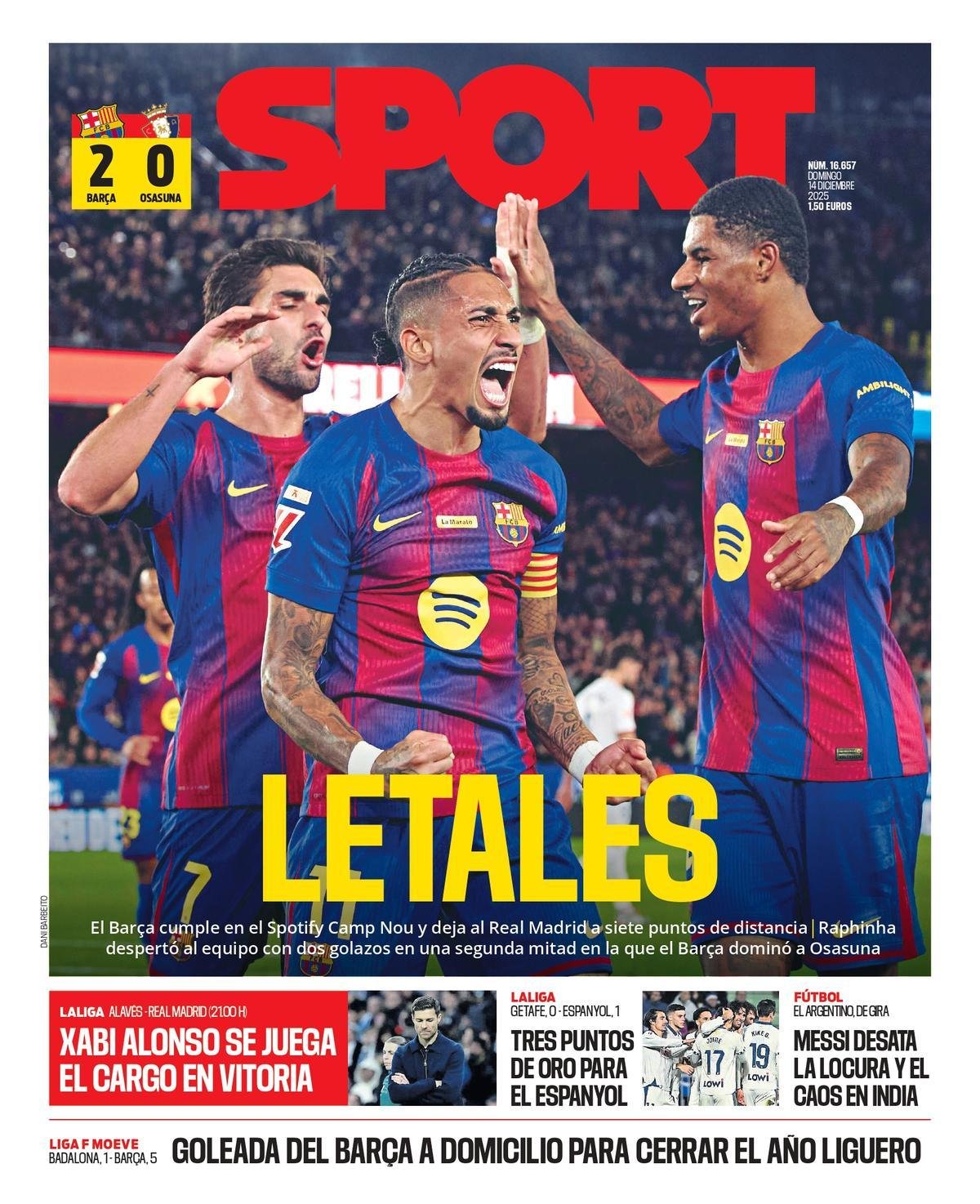 Esta es la portada de SPORT de hoy domingo, 14 de diciembre de 2025