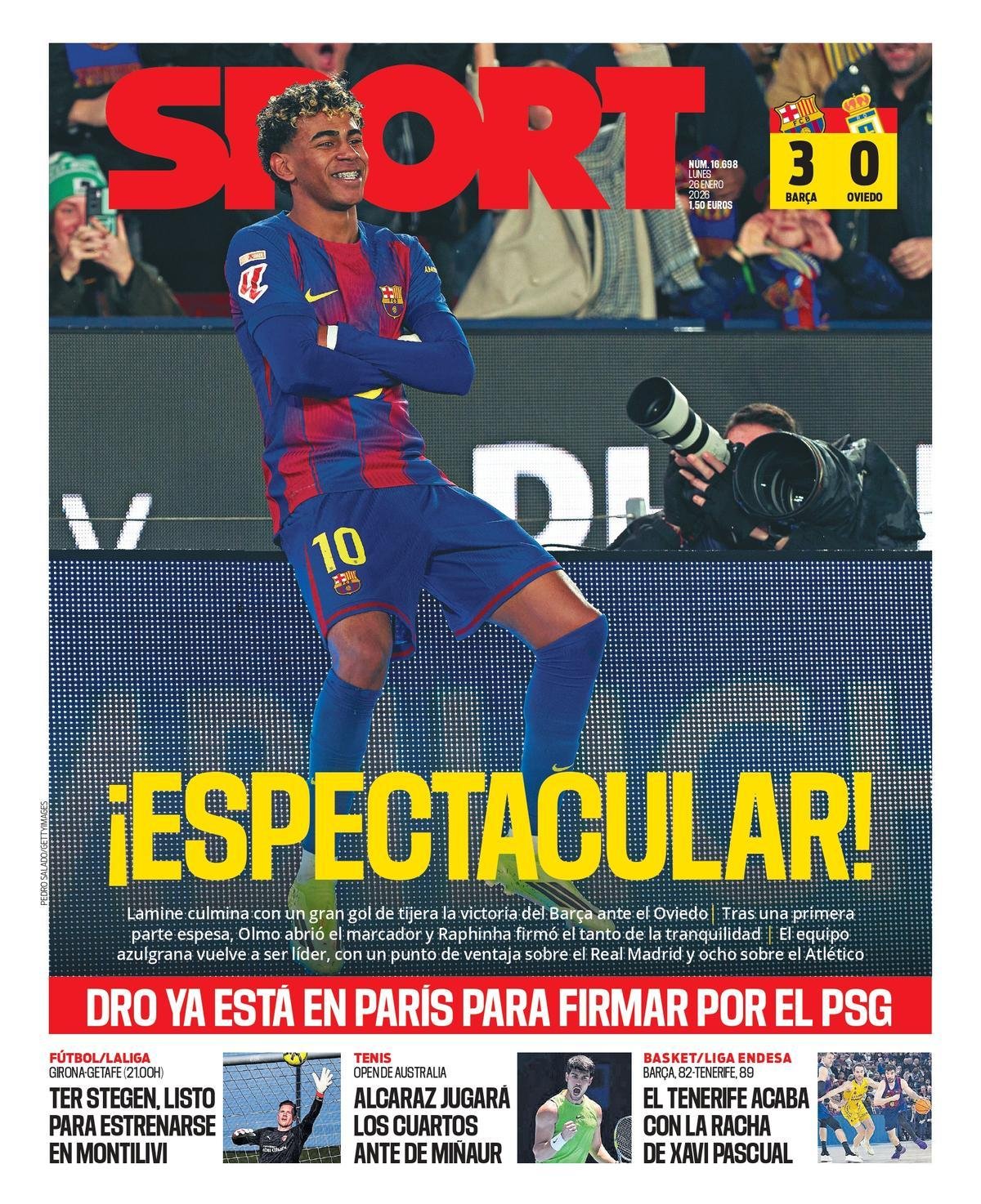 Esta es la portada de SPORT de hoy lunes, 26 de enero de 2026