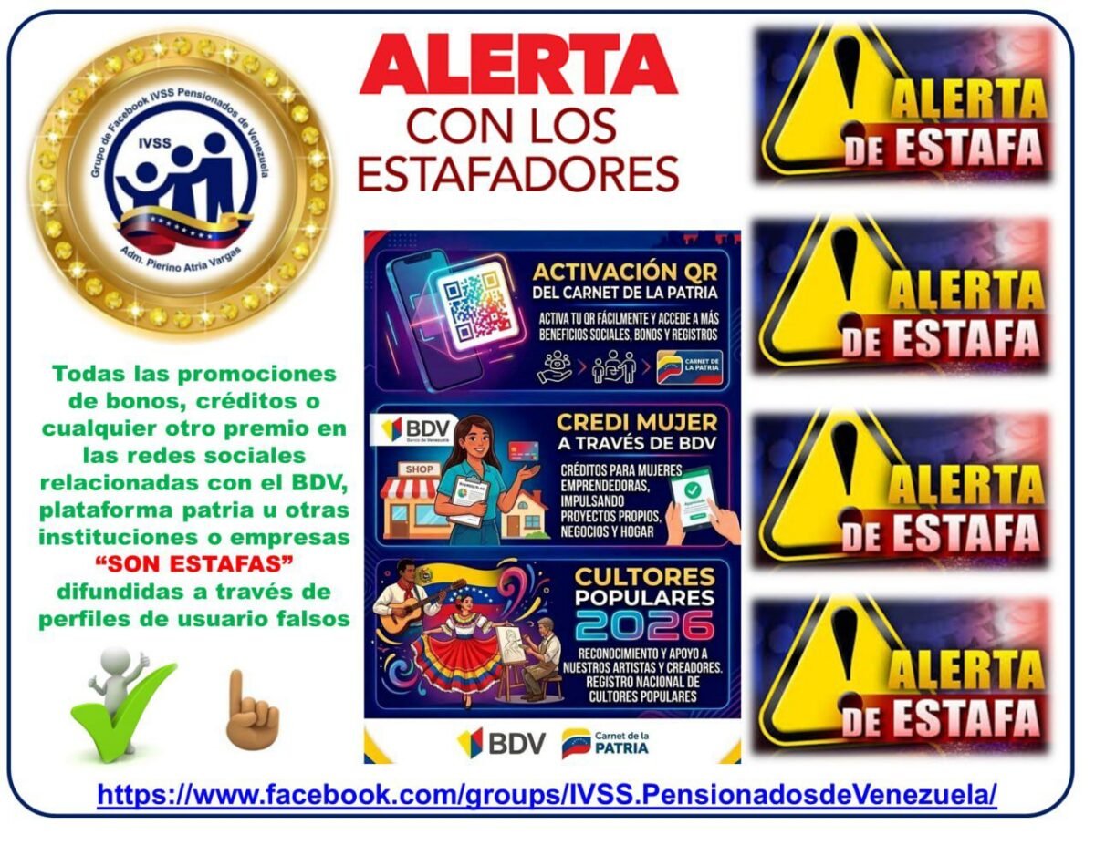 IVSS alertó sobre estafas en redes sociales con supuestas promociones del Banco de Venezuela y el Sistema Patria