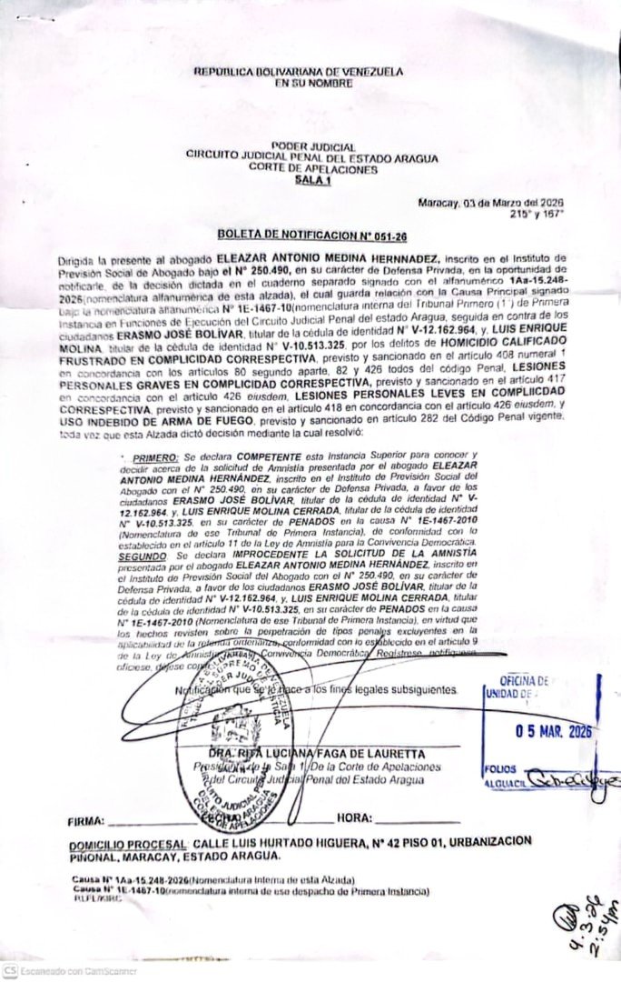 Tribunal le negó la amnistía a dos policías metropolitanos presos desde 2003