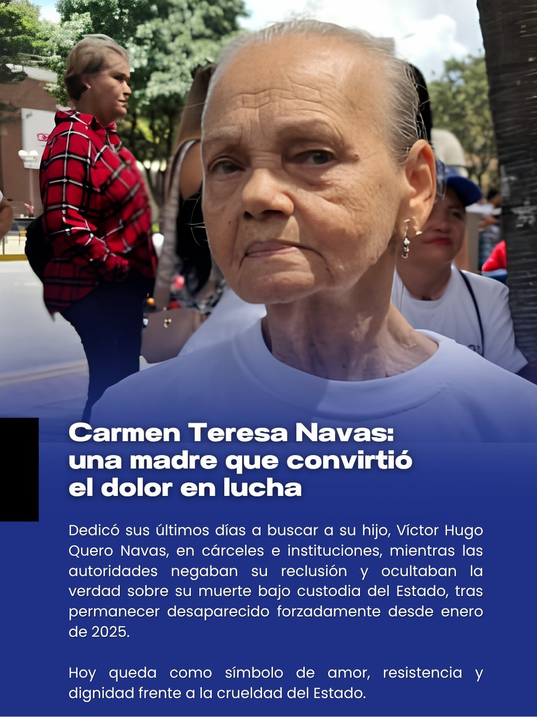 “Es una crueldad sin nombre”: las reacciones por la muerte de Carmen Navas, madre Víctor Hugo Quero